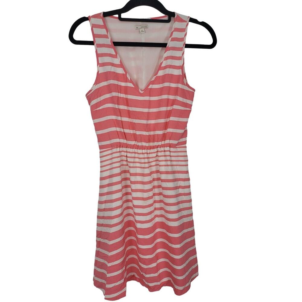 Gap Dress XS Womens Pink White Striped Sleeveless V Neck Knee Length Pockets